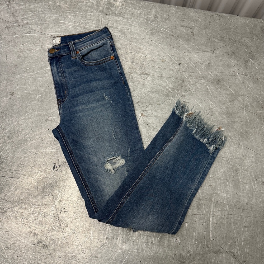 Free People Women’s Mid Rise Distressed Skinny Jeans Size 27